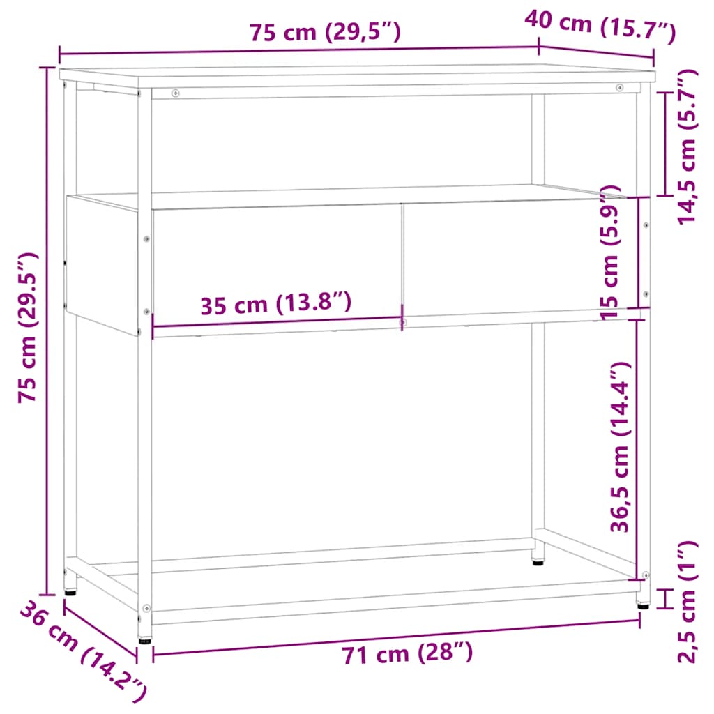 Console Table Brown Oak 75x40x75 cm Engineered Wood