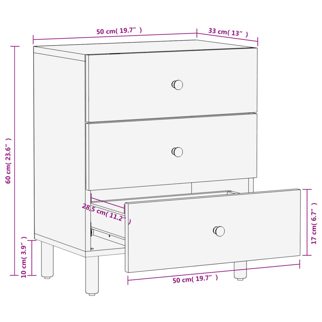 Bedside Cabinet Black 50x33x60 cm Solid Wood Mango
