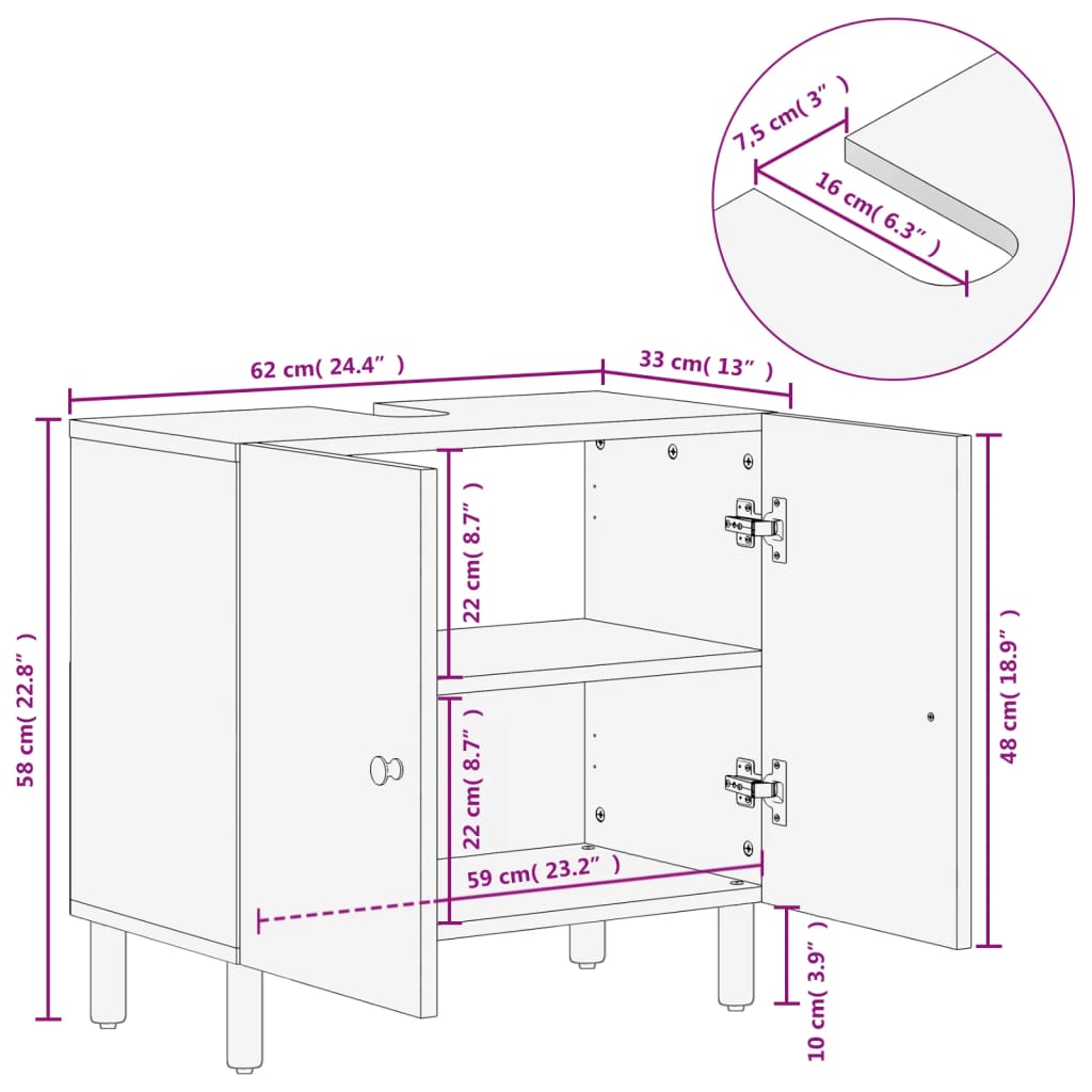 Bathroom Sink Cabinet Black 62x33x58 cm Solid Wood Mango