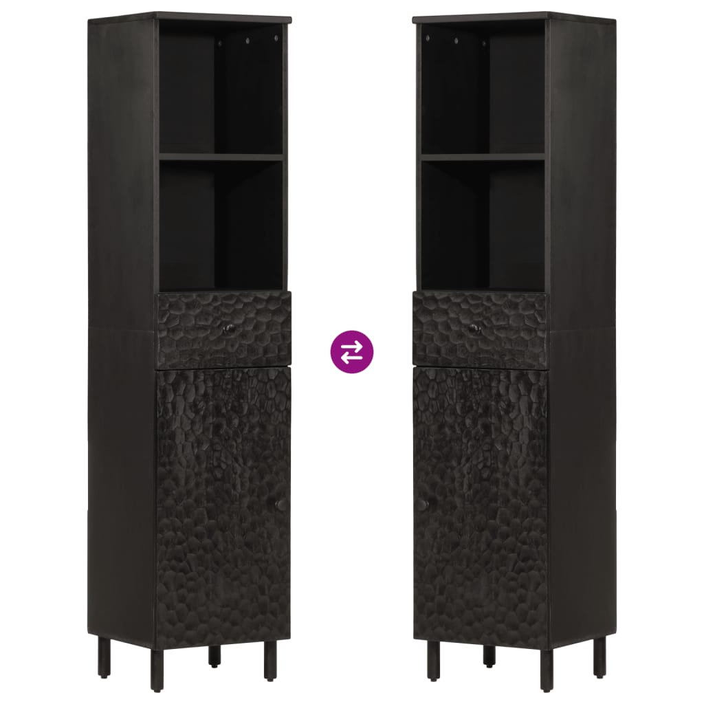 Bathroom Cabinet Black 38x33x160 cm Solid Wood Mango