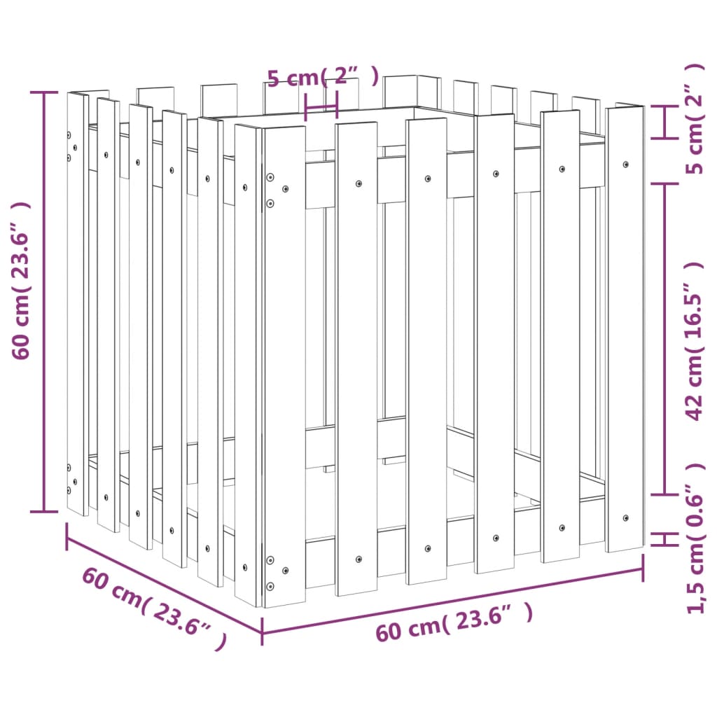 Garden Planter with Fence Design 60x60x60 cm Solid Wood Douglas