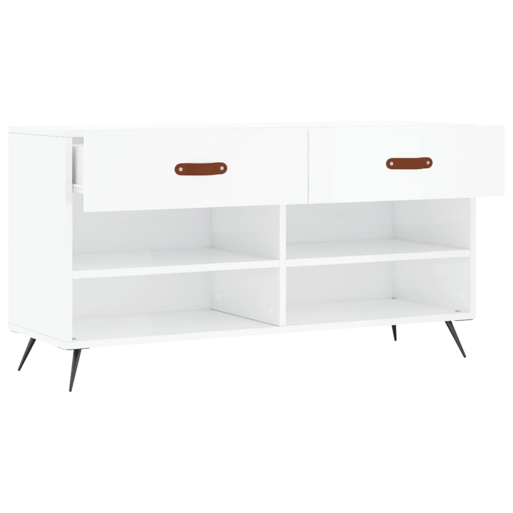 Shoe Bench High Gloss White 102x35x55 cm Engineered Wood