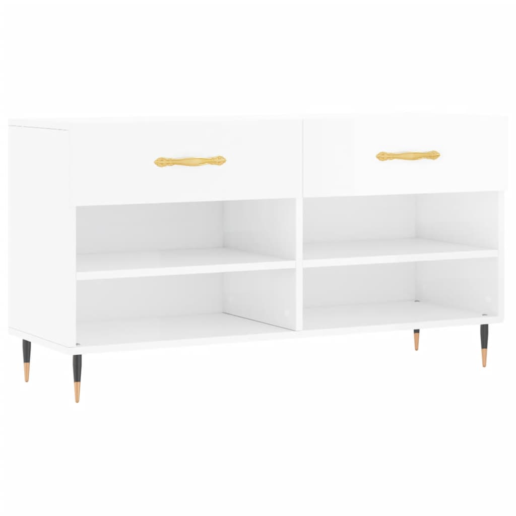 Shoe Bench High Gloss White 102x35x55 cm Engineered Wood