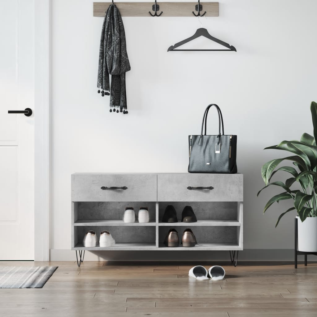 Shoe Bench Concrete Grey 102x35x55 cm Engineered Wood