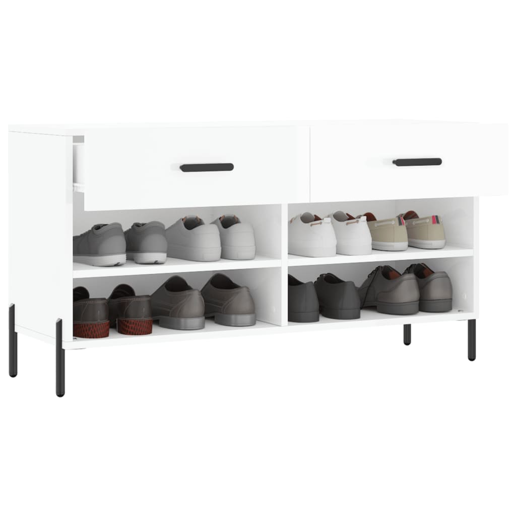 Shoe Bench High Gloss White 102x35x55 cm Engineered Wood