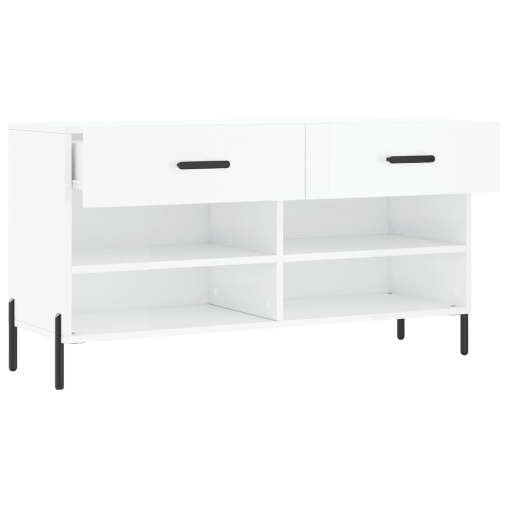 Shoe Bench High Gloss White 102x35x55 cm Engineered Wood