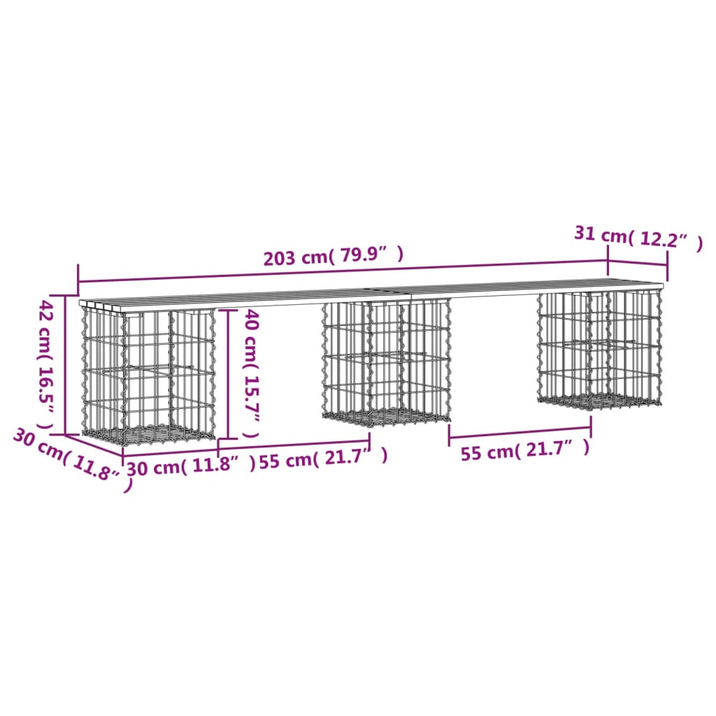 Garden Bench Gabion Design 203x31x42 cm Impregnated Wood Pine