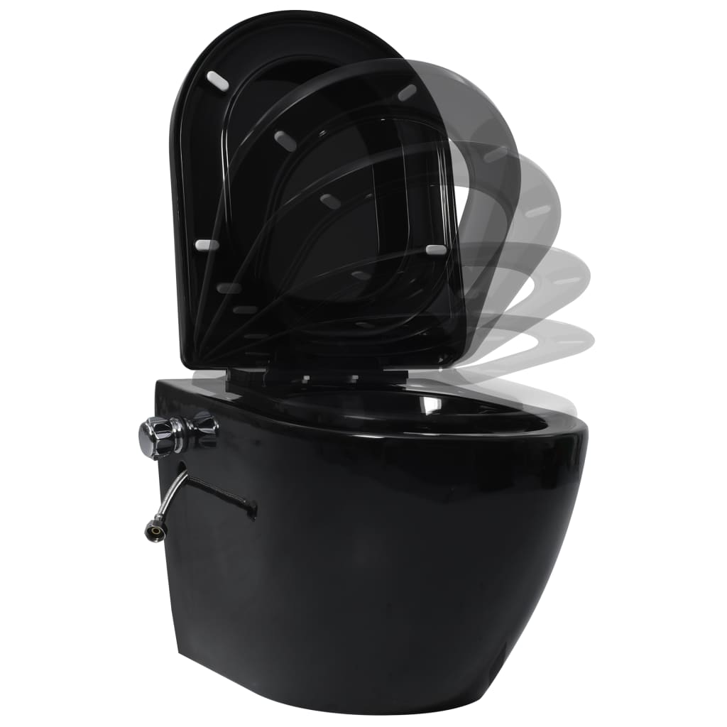 Wall Hung Rimless Toilet with Concealed Cistern Black Ceramic