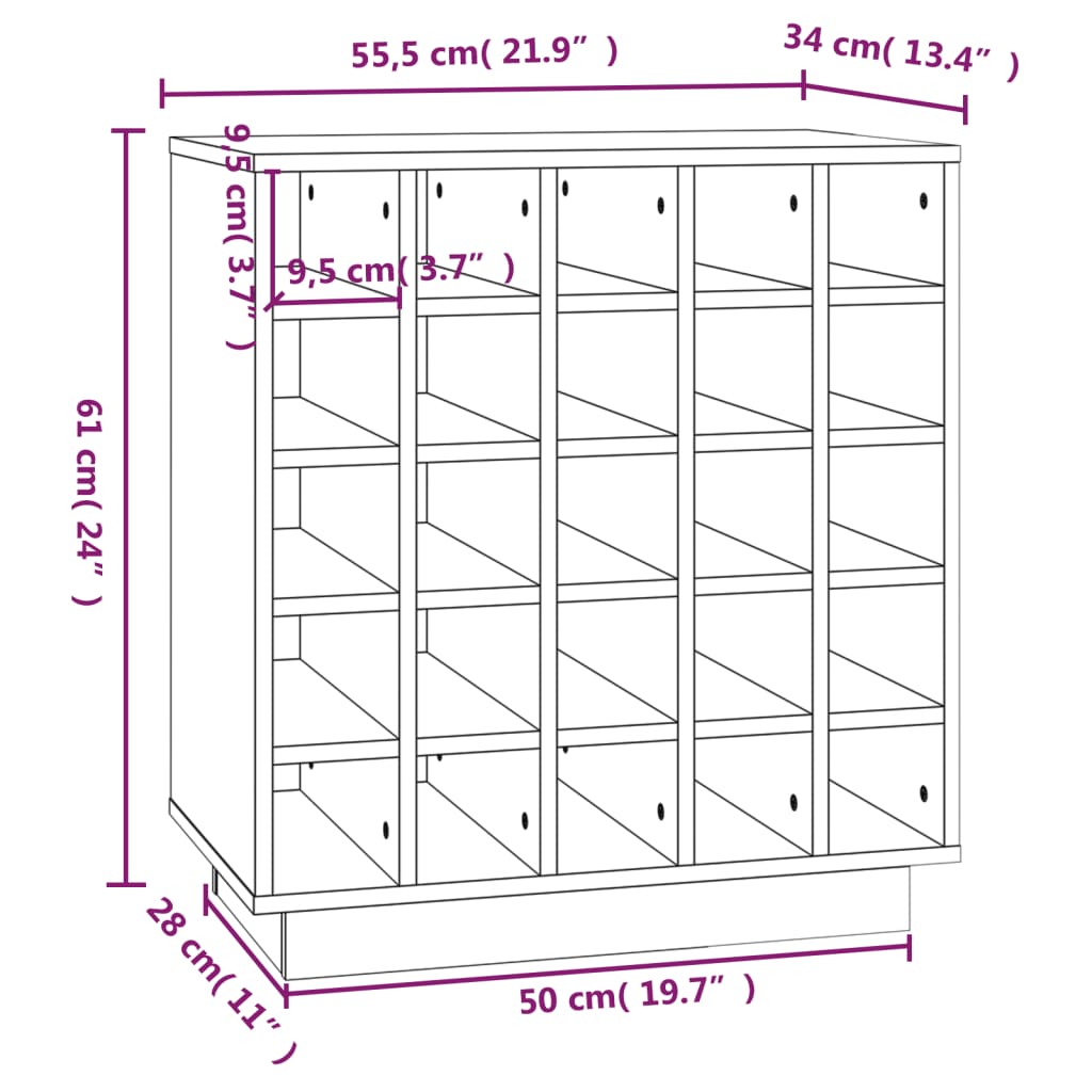 Wine Cabinet White 55.5x34x61 cm Solid Wood Pine