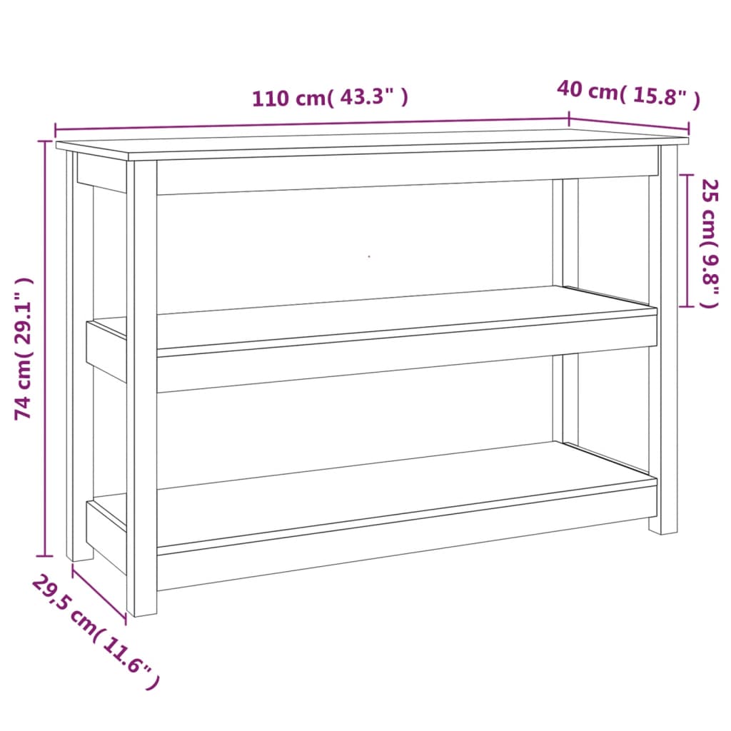 Console Table White 110x40x74 cm Solid Wood Pine