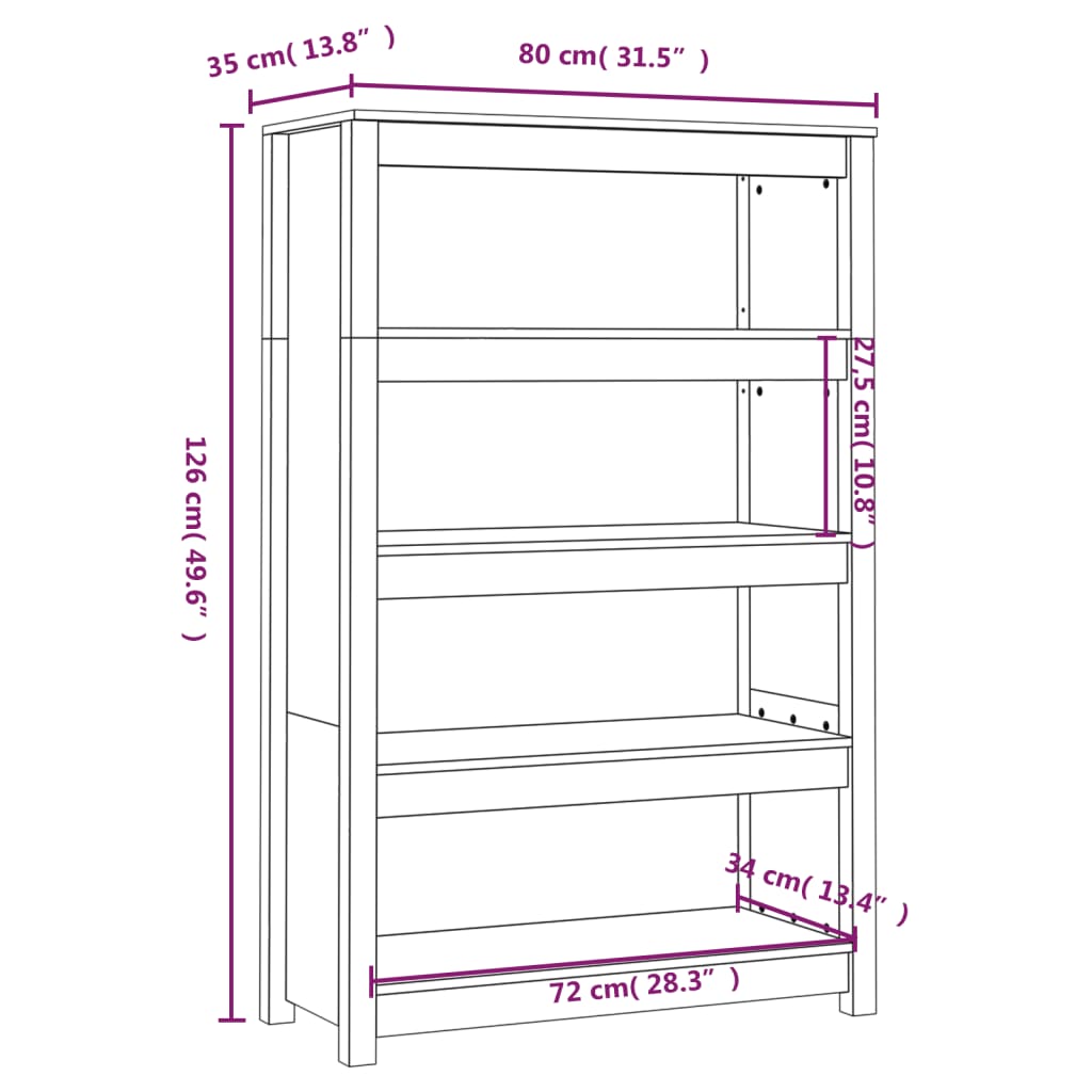 Book Cabinet Grey 80x35x126 cm Solid Wood Pine