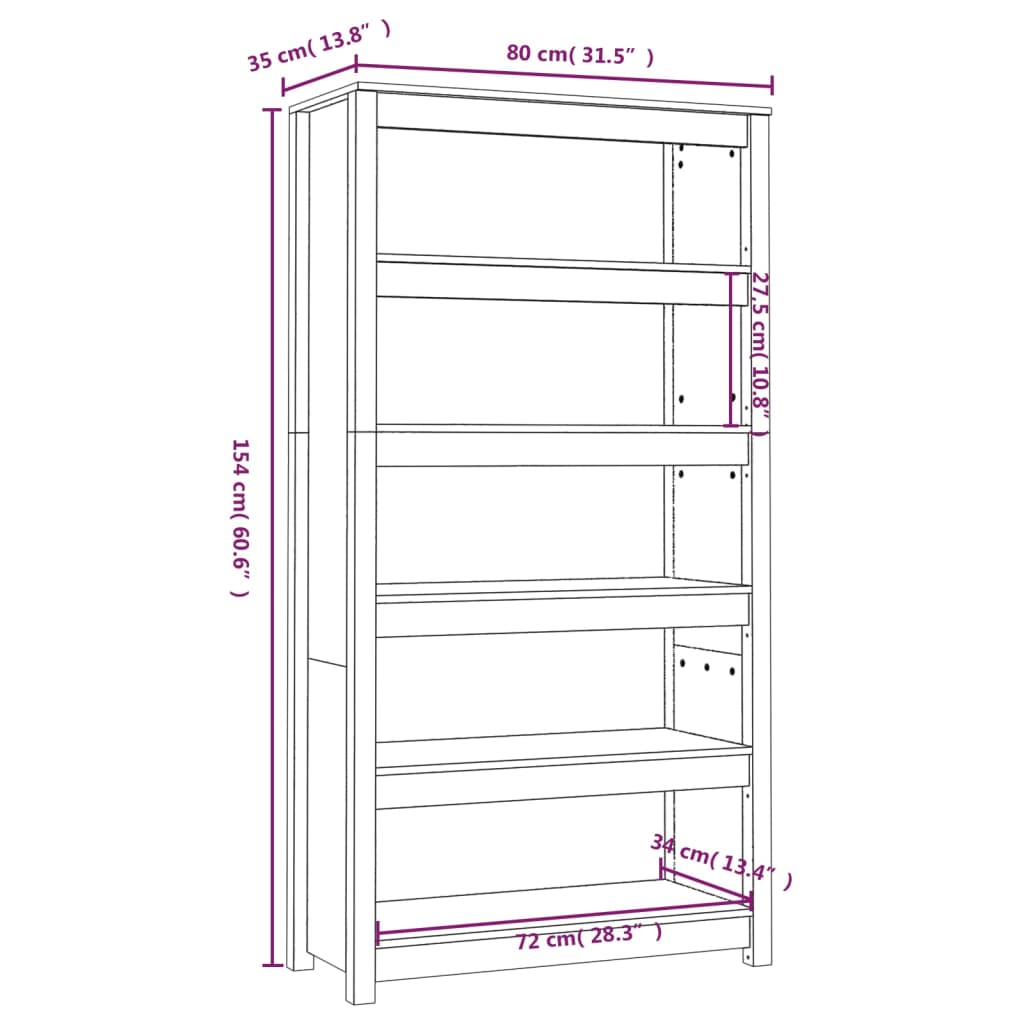 Book Cabinet 80x35x154 cm Solid Wood Pine