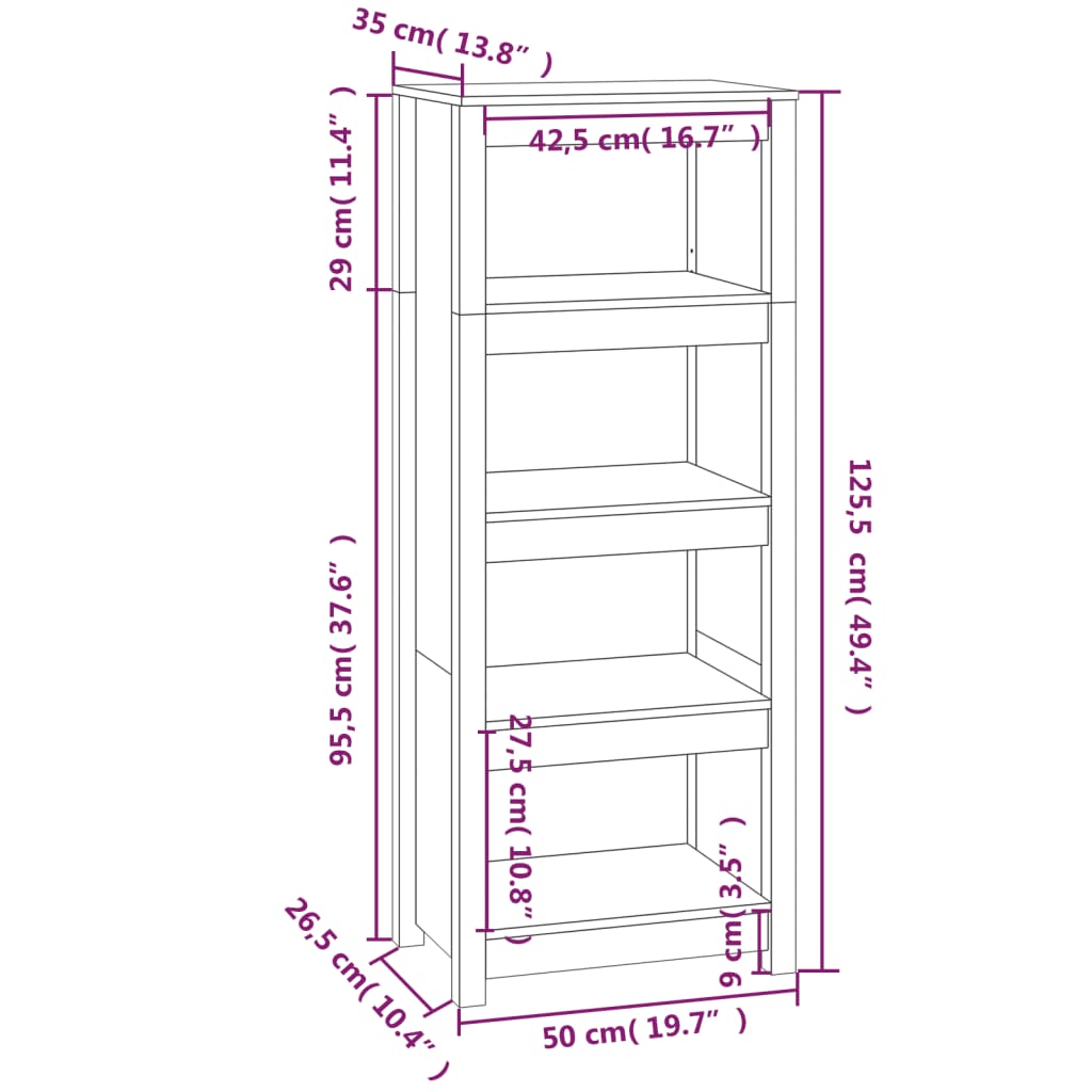 Book Cabinet Honey Brown 50x35x125.5 cm Solid Wood Pine