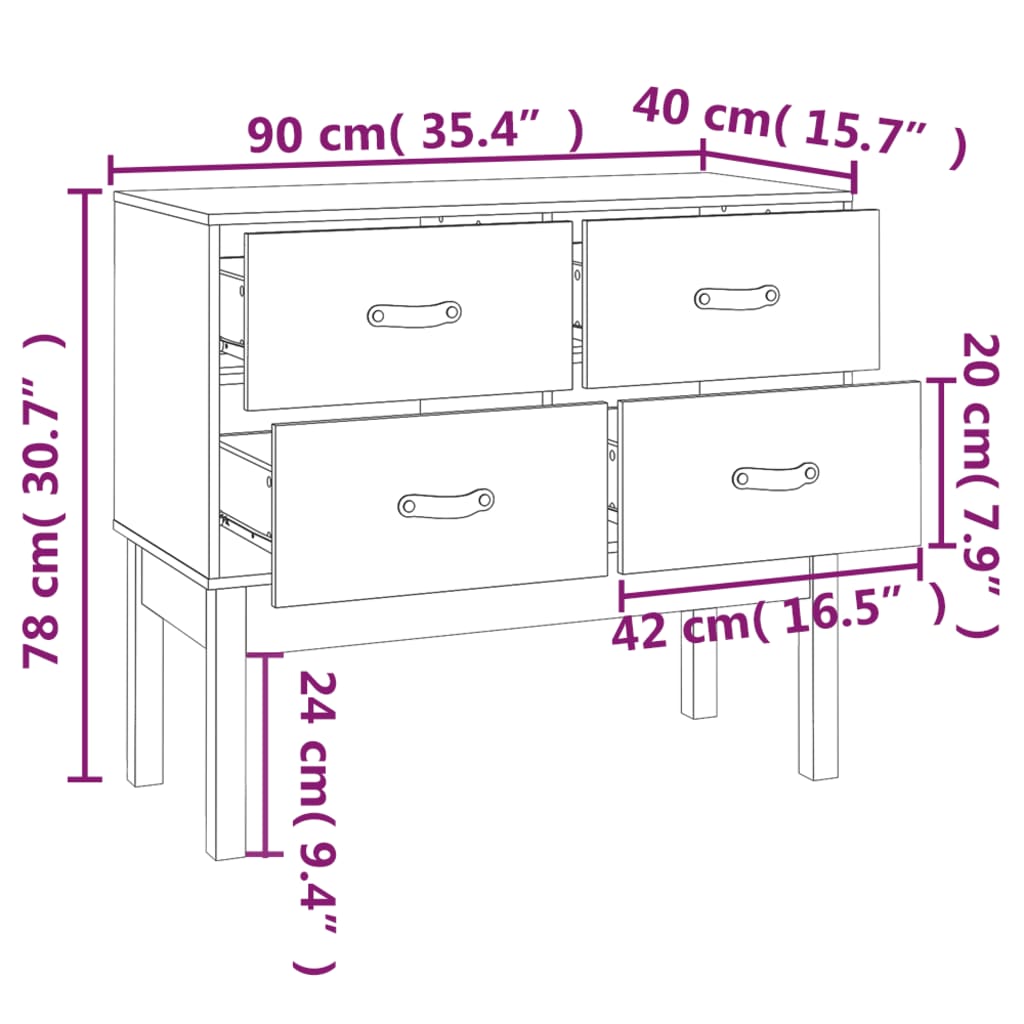Console Cabinet White 90x40x78 cm Solid Wood Pine