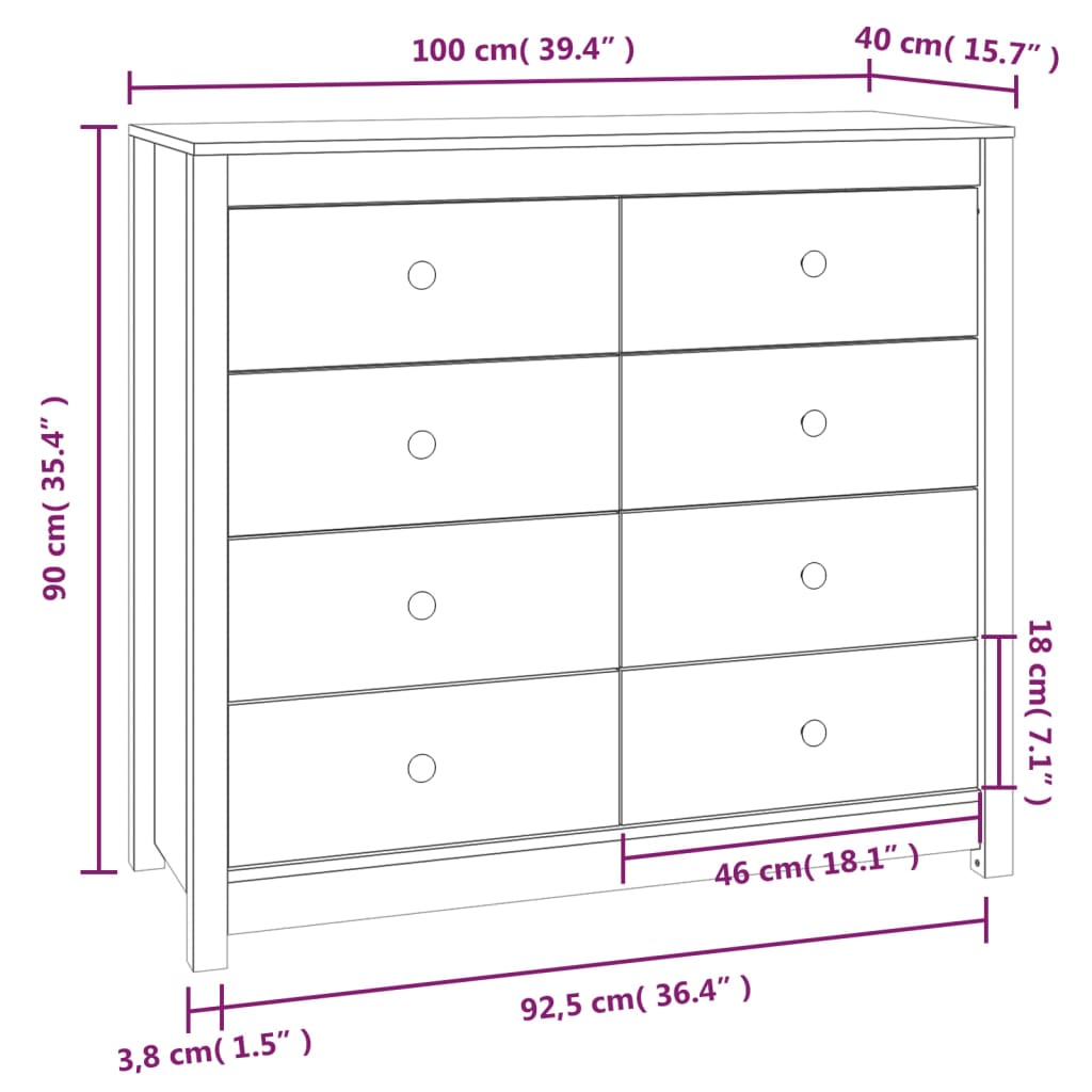 Side Cabinet Honey Brown 100x40x90 cm Solid Wood Pine
