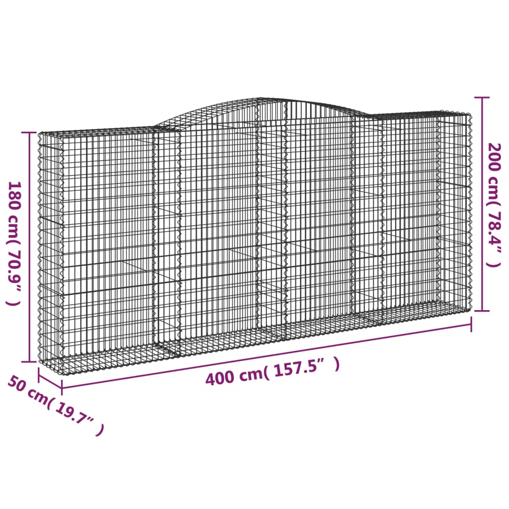 Arched Gabion Baskets 3 pcs 400x50x180/200 cm Galvanised Iron