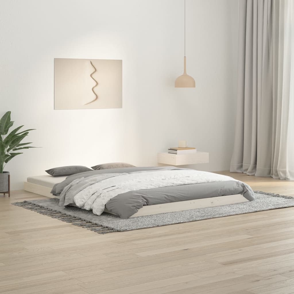 Bed Frame without Mattress White 135x190 cm Double Solid Wood Pine