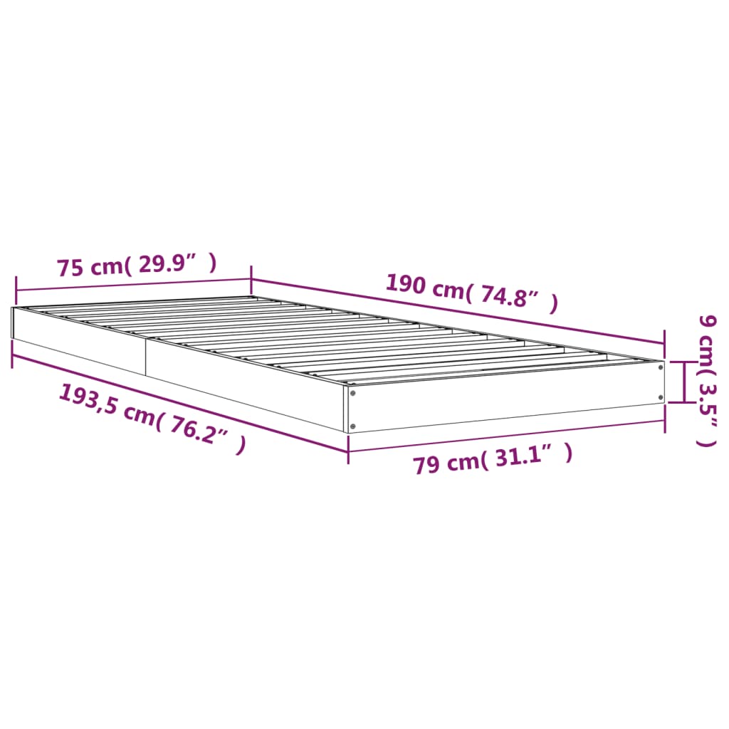 Bed Frame without Mattress White 75x190 cm Small Single Solid Wood Pine