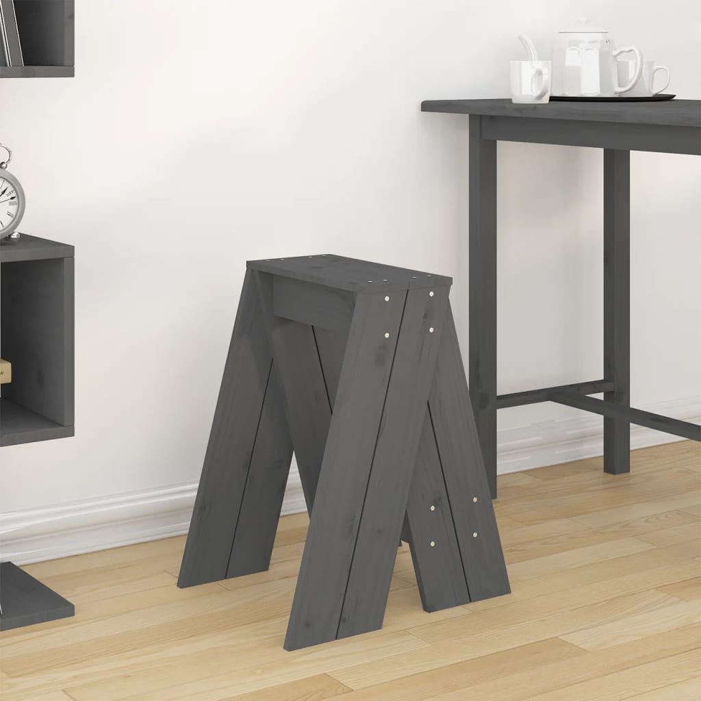 Stools 2 pcs Grey 40x40x60 cm Solid Wood Pine
