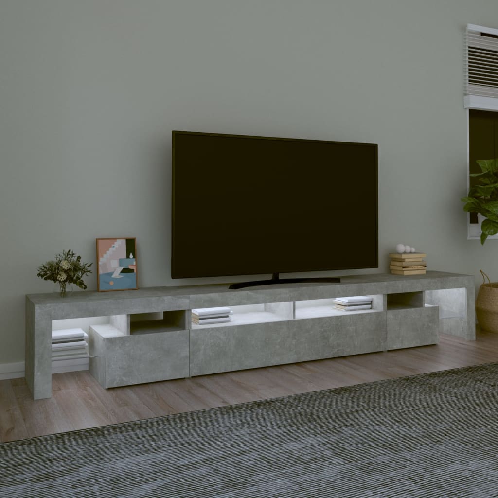 TV Cabinet with LED Lights Concrete Grey 260x36.5x40 cm