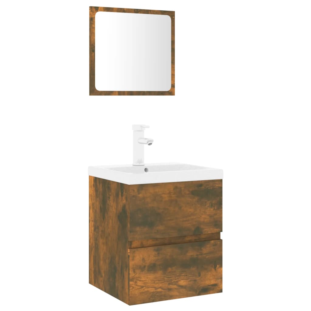 Bathroom Furniture Set Smoked Oak Engineered Wood