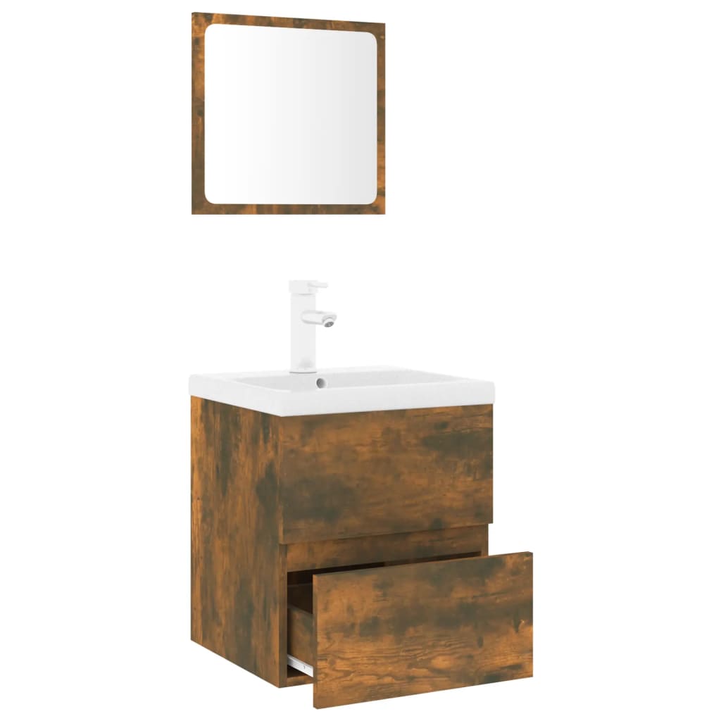 Bathroom Furniture Set Smoked Oak Engineered Wood