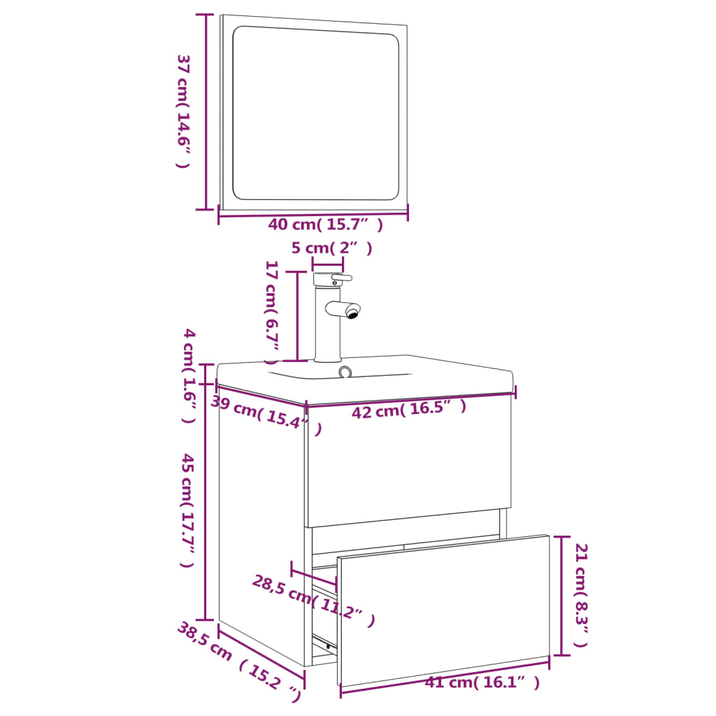 Bathroom Furniture Set Smoked Oak Engineered Wood