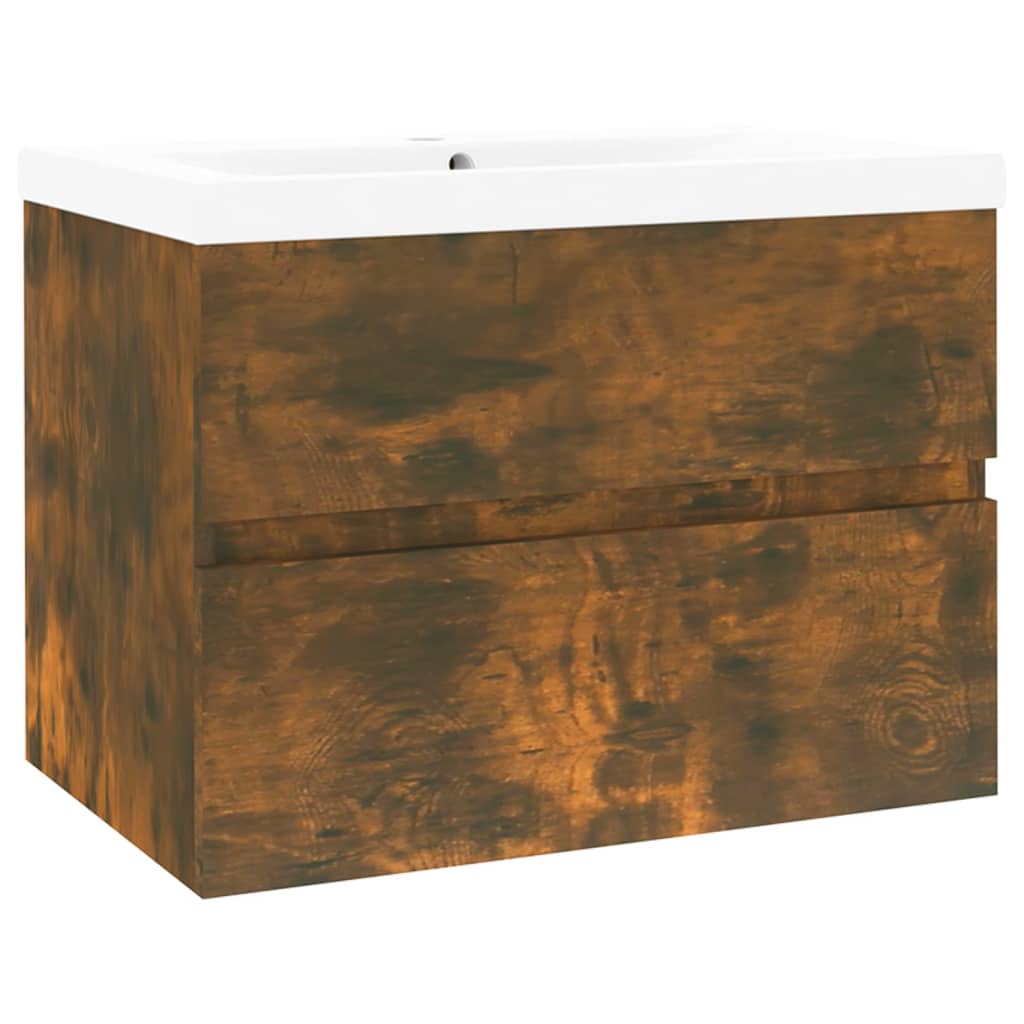 Sink Cabinet with Built-in Basin Smoked Oak Engineered Wood