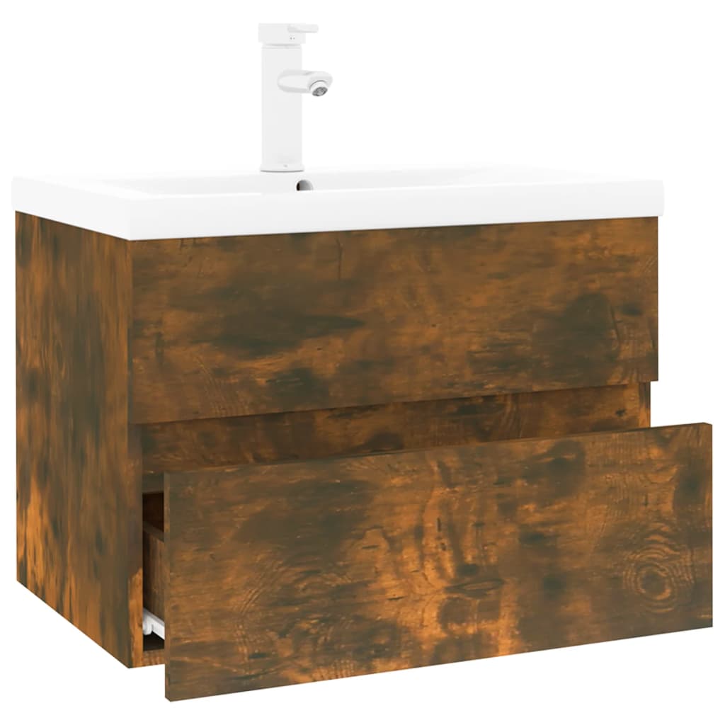 Sink Cabinet with Built-in Basin Smoked Oak Engineered Wood