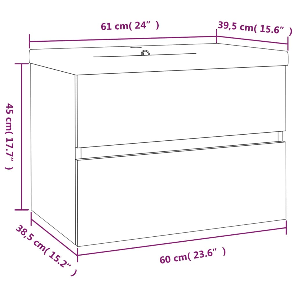 Sink Cabinet with Built-in Basin Smoked Oak Engineered Wood