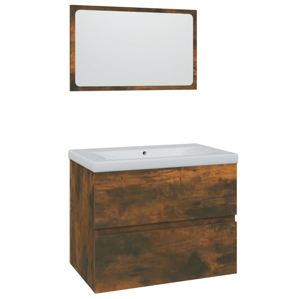 Bathroom Furniture Set Smoked Oak Engineered Wood
