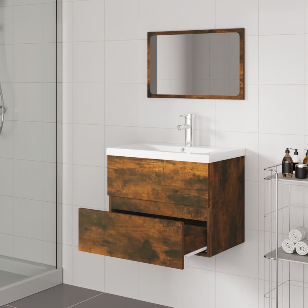 Bathroom Furniture Set Smoked Oak Engineered Wood