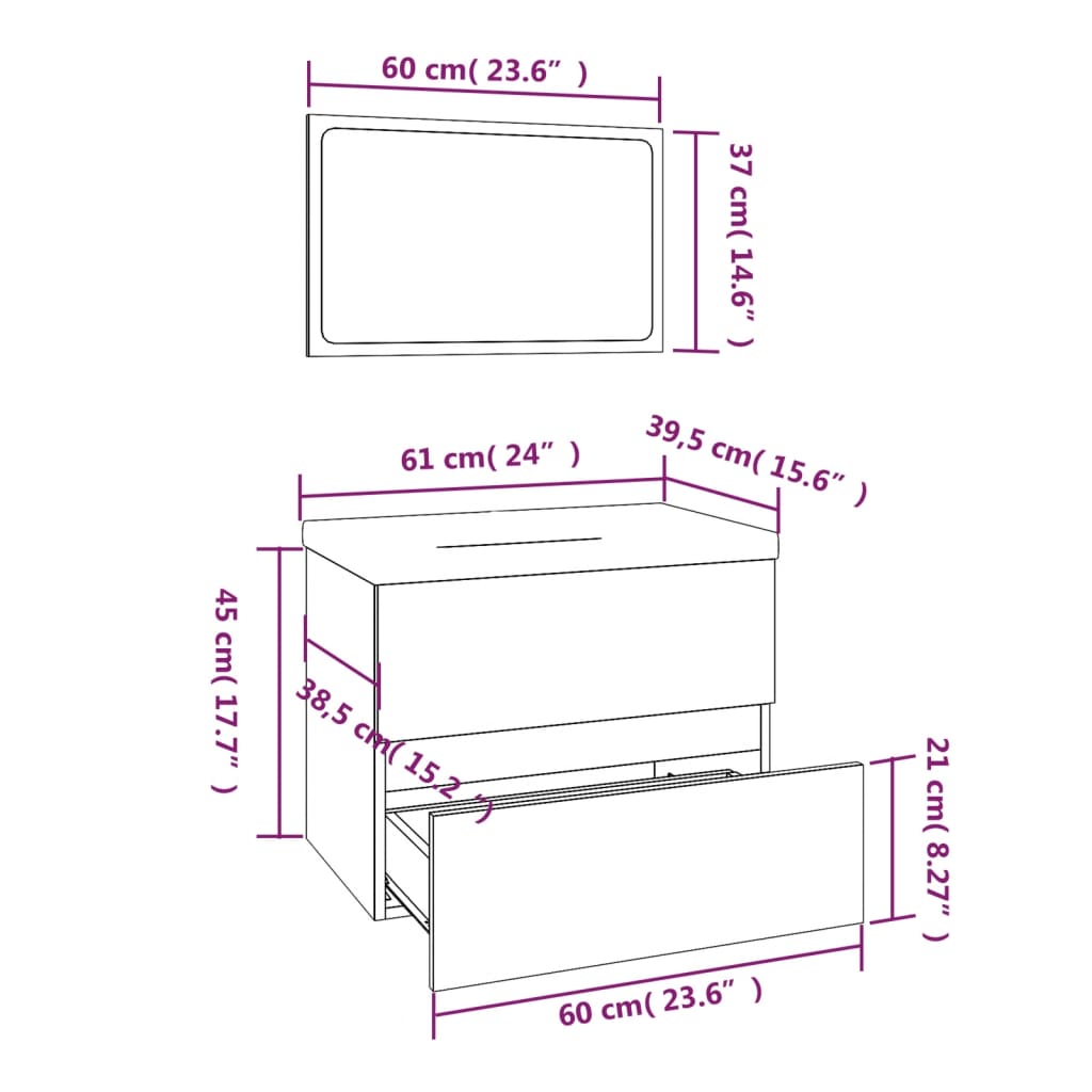 Bathroom Furniture Set Grey Sonoma Engineered Wood