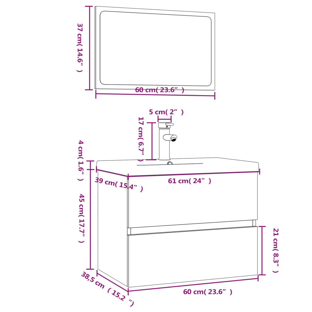 Bathroom Furniture Set Grey Sonoma Engineered Wood