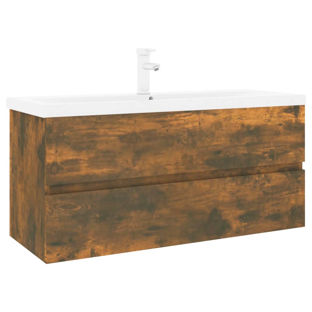 Sink Cabinet with Built-in Basin Smoked Oak Engineered Wood