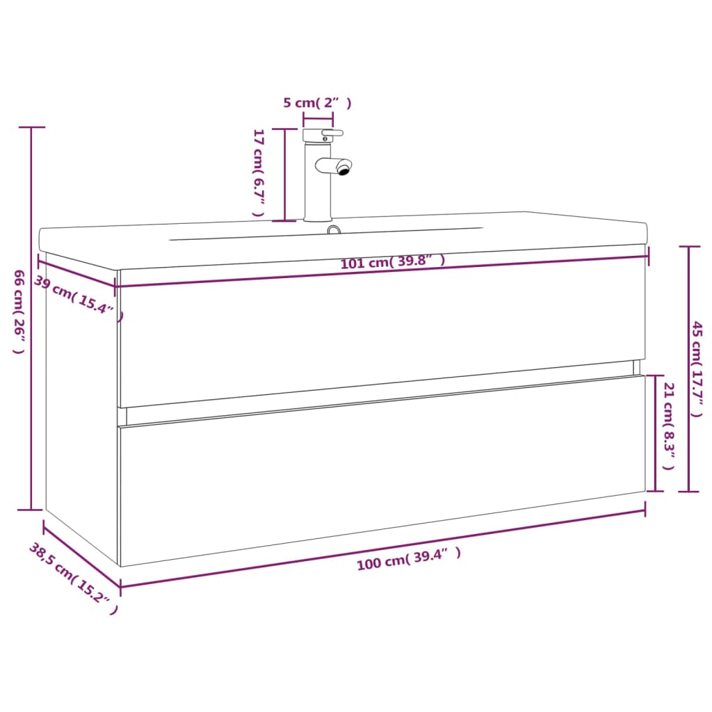 Sink Cabinet with Built-in Basin Smoked Oak Engineered Wood