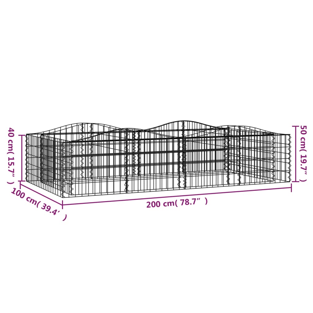 Arched Gabion Raised Bed 200x100x50 cm Galvanised Iron