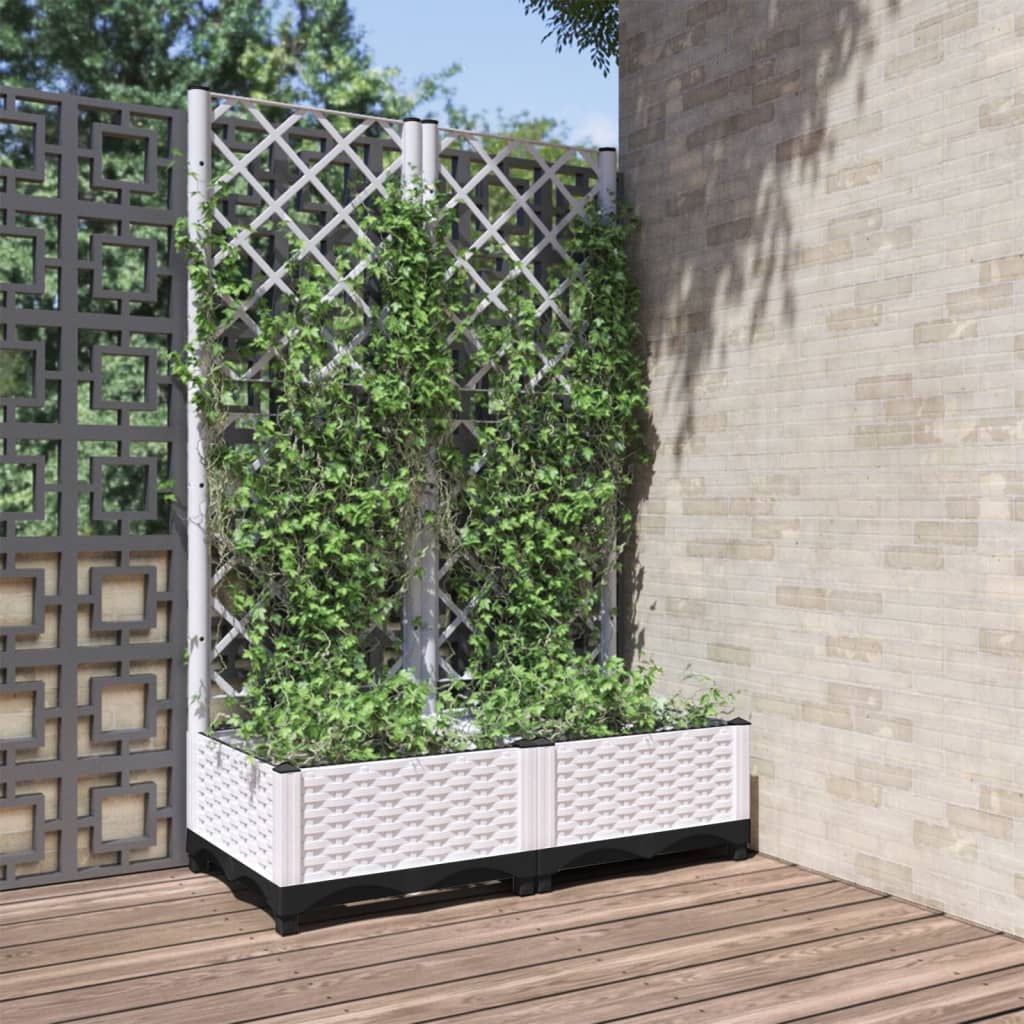 Garden Planter with Trellis White 80x40x121.5 cm PP
