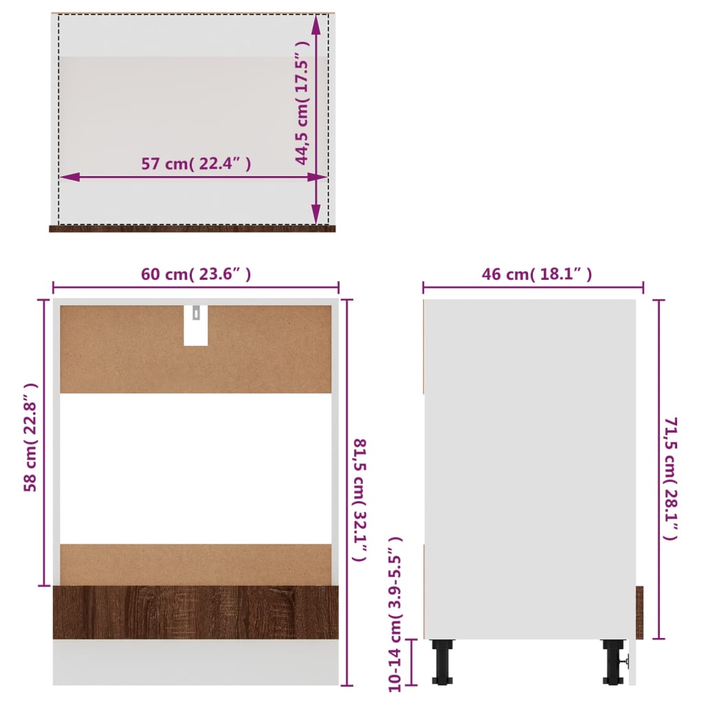 Oven Cabinet Lyon Brown Oak 60x46x81.5 cm Engineered Wood