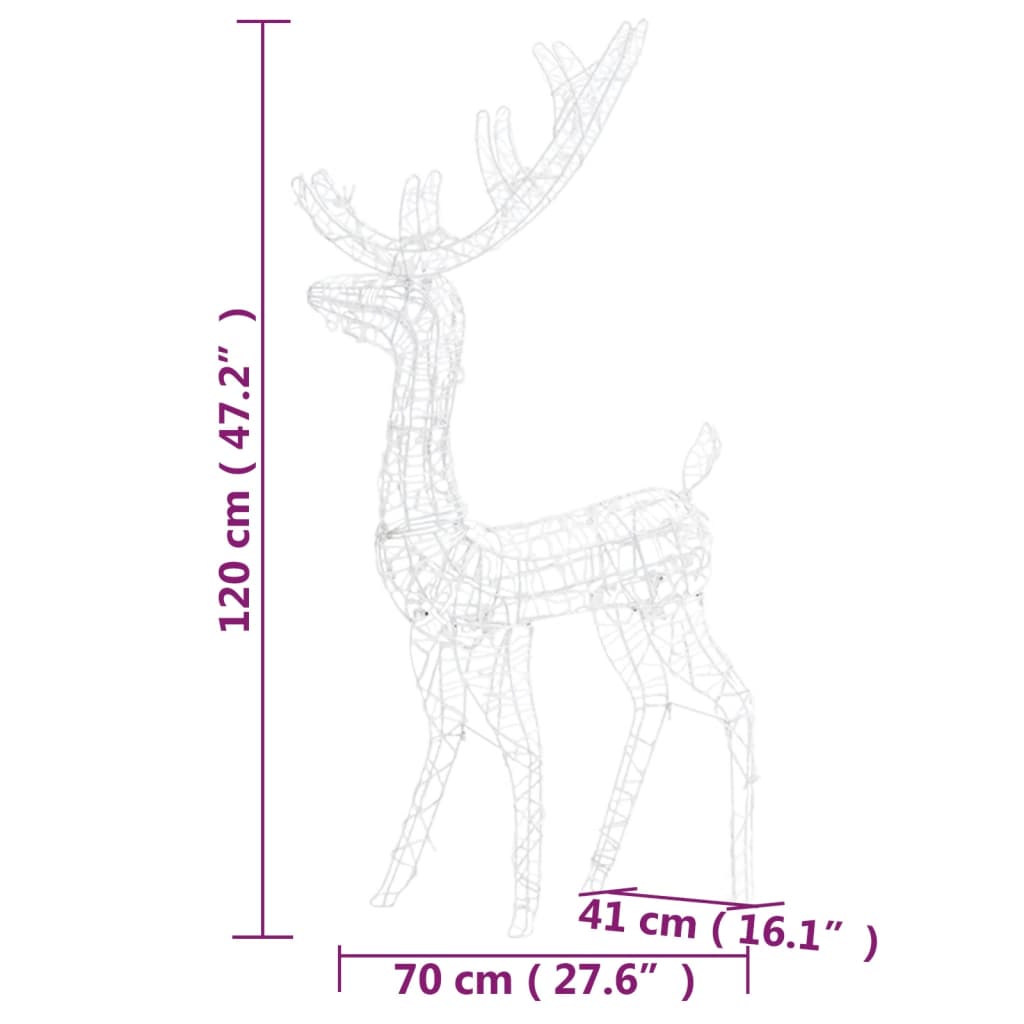 Acrylic Reindeer Christmas Decorations 2 pcs 120 cm Cold White