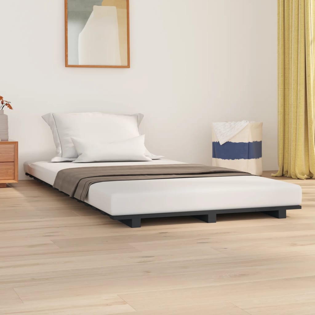 Bed Frame without Mattress Grey 90x200 cm Solid Wood Pine