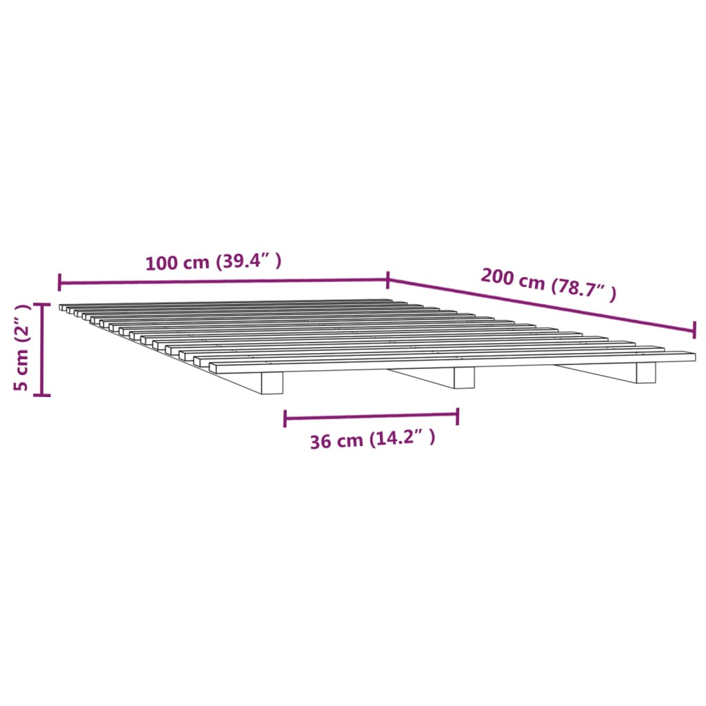 Bed Frame without Mattress White 100x200 cm Solid Wood Pine