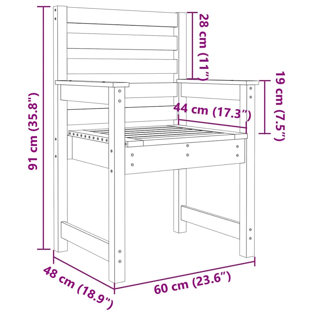 Garden Chairs 2 pcs 60x48x91 cm Solid Wood Pine