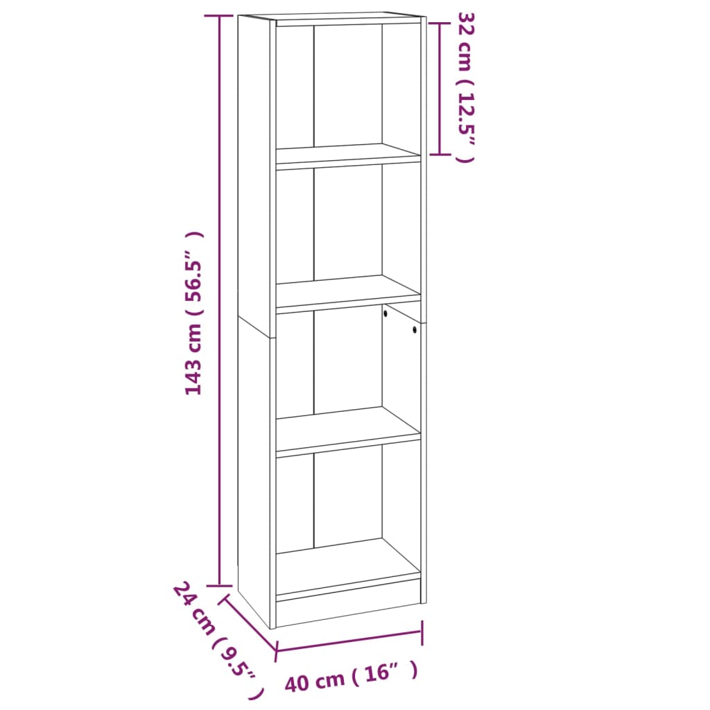 4-Tier Book Cabinet Brown Oak 40x24x143 cm Engineered Wood
