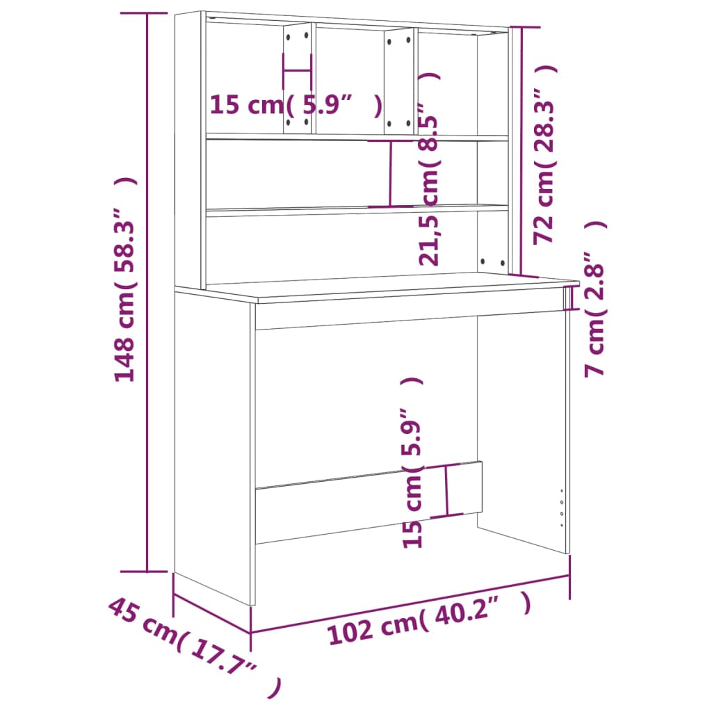 Desk with Shelves Smoked Oak 102x45x148 cm Engineered Wood