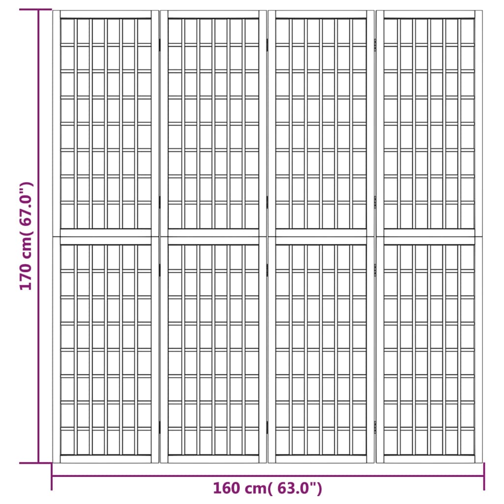 Folding 4-Panel Room Divider Japanese Style 160x170 cm White