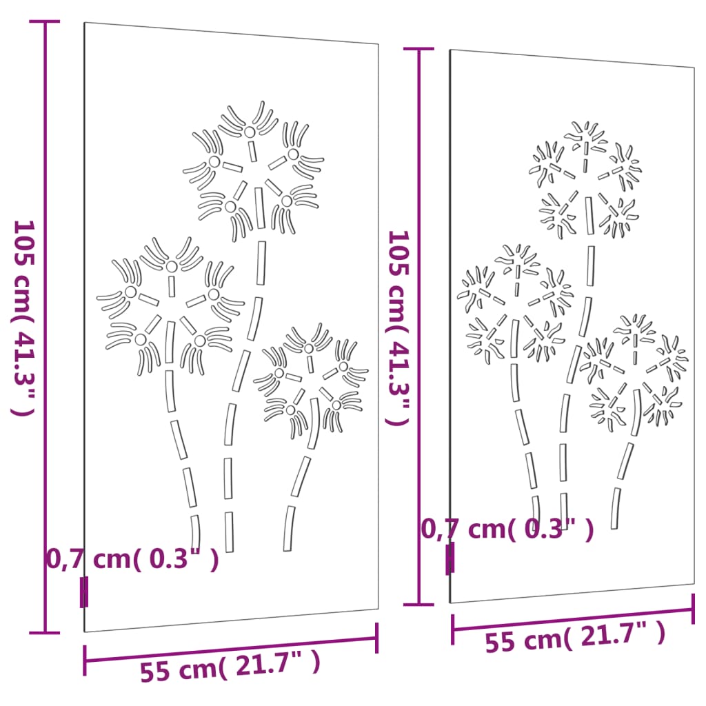 Garden Wall Decorations 2pcs 105x55cm Corten Steel Flower Design