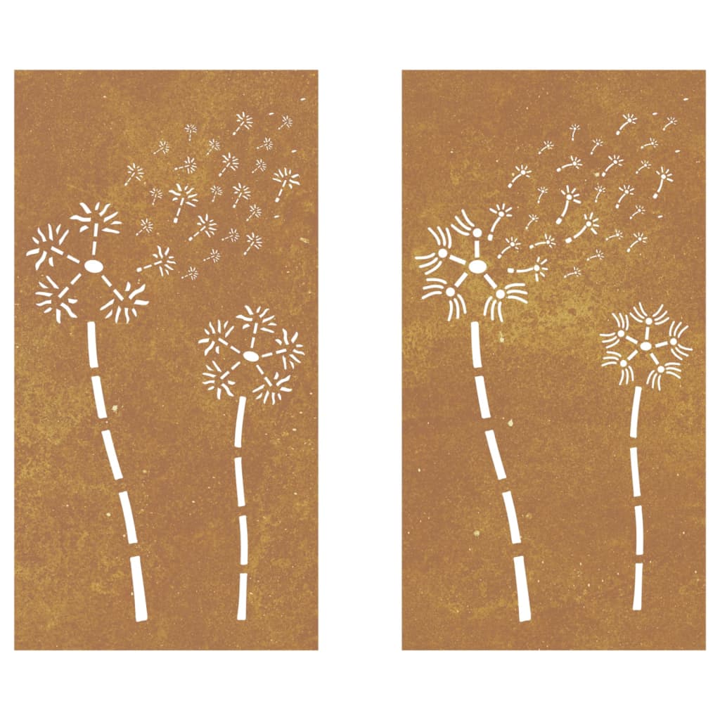 Garden Wall Decorations 2pcs 105x55cm Corten Steel Flower Design