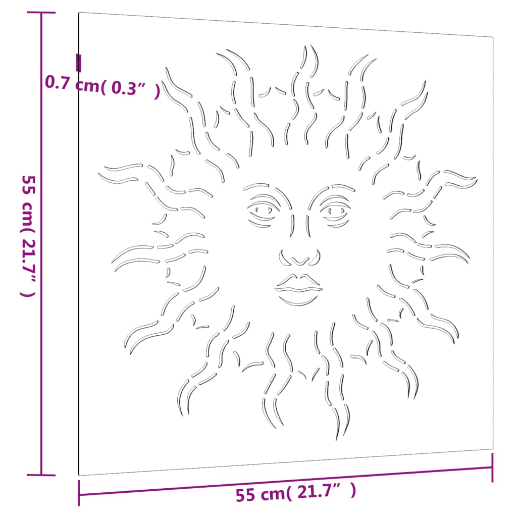 Garden Wall Decoration 55x55 cm Corten Steel Sun Design
