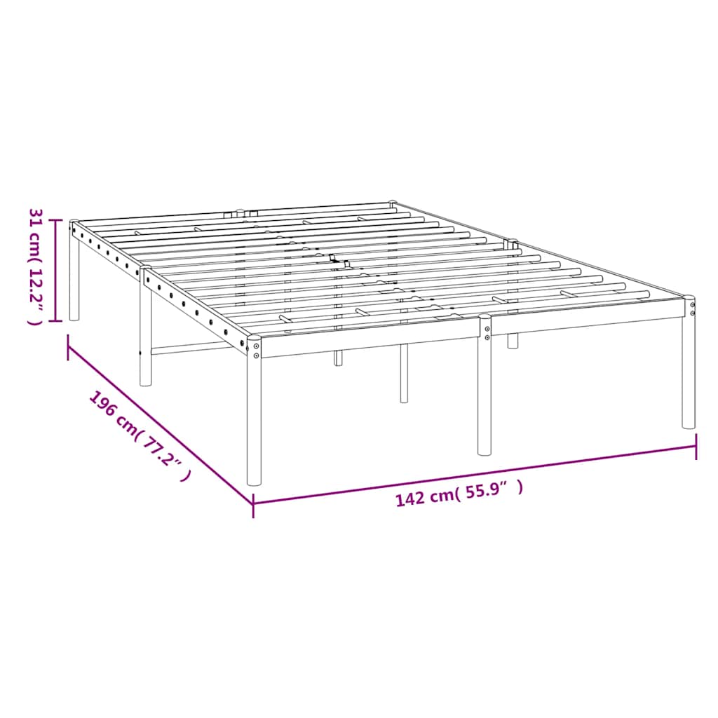 Metal Bed Frame without Mattress Black 135x190cm
